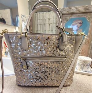 Coach Gold and Tan Sequin Tote